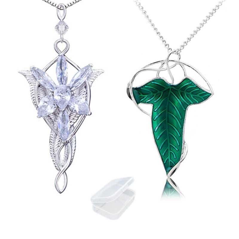 PPX 2 Pcs Leaf Pendant Chain Necklace Princess Chain with Transparent Jewelry Box - Image 1